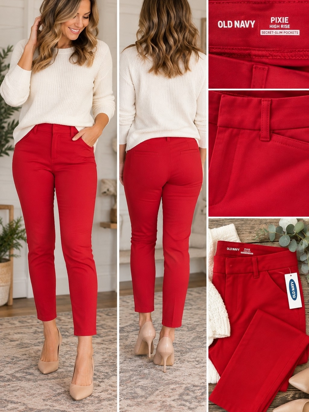 Old Navy Pixie High-Rise Cropped Pants in Red